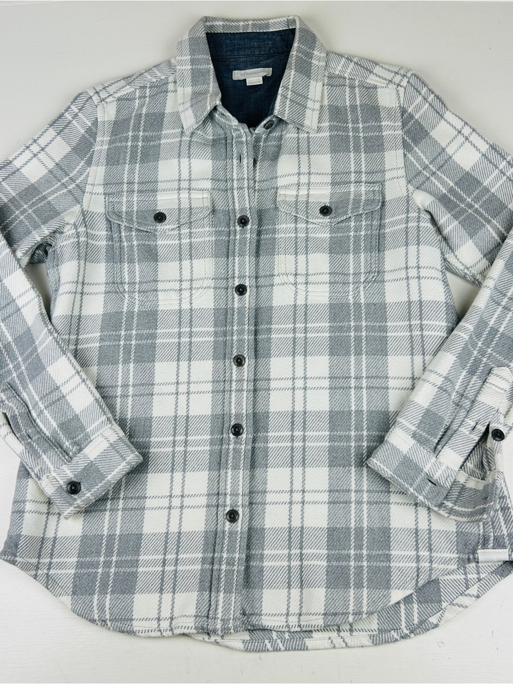 Outerknown Women’s Blanket Shirt XS/S Gray Plaid Heavyweight Flannel Organic